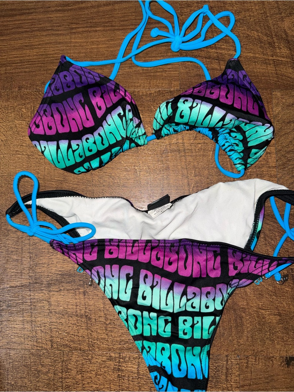 Billabong Gradient Logo Bikini Top - Purple, Teal & Black Y2K